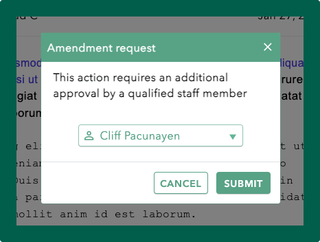 Client's Chart Reader - Amend justification modal - select approver.png